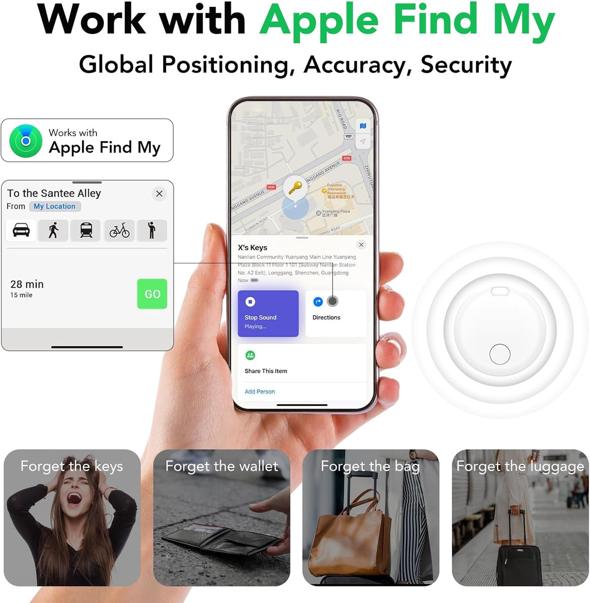 Air Tracker Tags-4 Pack: Smart Bluetooth Tracker, Item Finder Works with Apple Find My (iOS Only) App, Trakcer Tag Locator for Keys, Luggage, Satchel, Backpack etc. (Not for Android Devices)