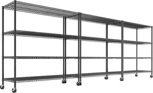 REIBII 55.5''W Storage Shelves 2500LBS Wire Shelving Unit with Wheels Heavy Duty Metal Shelves for Storage Adjustable Garage Storage Rack Pantry Shelf Kitchen Shelving, 75.6" H X 55.5''W X 24" D, 3PCS