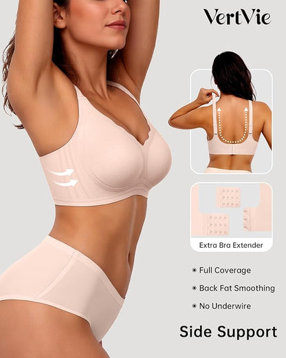 Vertvie Womens Seamless Bras No Underwire Supportive Wireless Push Up Full Coverage Bralette Comfort Scalloped T-Shirt Bra