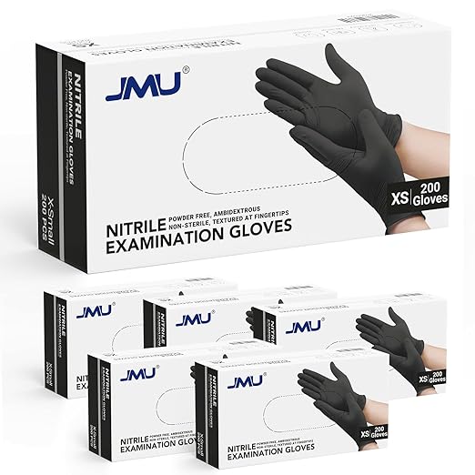 JMU Black Nitrile Gloves XS Bulk, Case of 1200, 3.5Mil, Latex Free Powder Free Nitrile Gloves