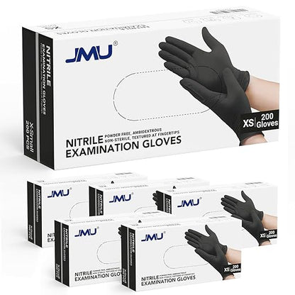 JMU Black Nitrile Gloves XS Bulk, Case of 1200, 3.5Mil, Latex Free Powder Free Nitrile Gloves