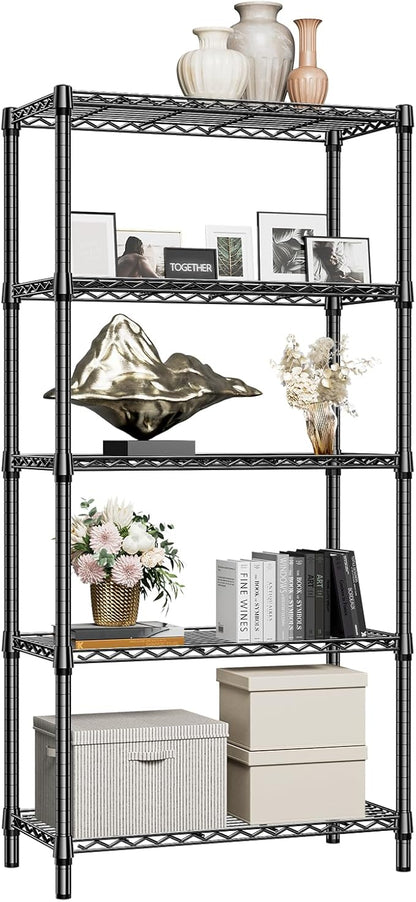 1250 lbs 5 Tier Shelf Metal Storage Shelves Shelving Wire Rack Heavy Duty Closet Organizers for Garage Kitchen Bathroom Laundry Black 15.7" D x 33.5" W x 68.5" H
