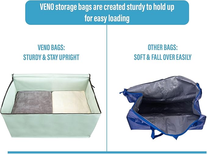 VENO 8 Pack Moving and Storage Bags, Heavy Duty, Alternative to Moving Boxes, Large Packing Totes Supplies for College Dorm Room with Zipper for Clothes, Wide Open Design (Shiny Light Green, 8 Pack)