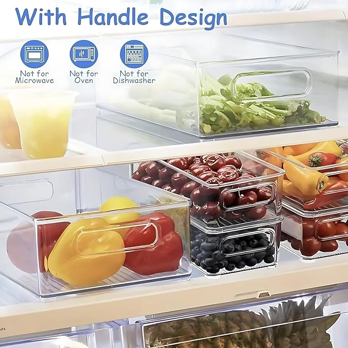 9 Pack Refrigerator Organizer Bins,3 Sizes Clear Pantry Storage with Handles and 30 PCS Plastic Bags for Fridge, Freezer, Shelves, Drawer, Bins, Snack Organizer for Home & Kitchen