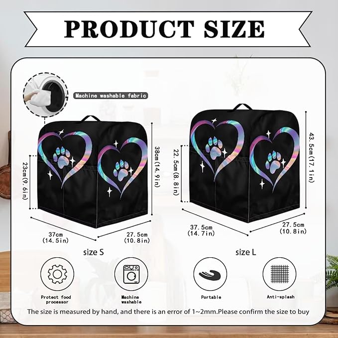 Dog Paw Heart Print Mixer Cover Stand Mixer Dust Proof Covers with Handle and Front Pockets Kitchen Aid Mixer Cover for 4.5-5 Qt Mixer,Kitchen Coffee Maker Toaster Machine Dust Cover