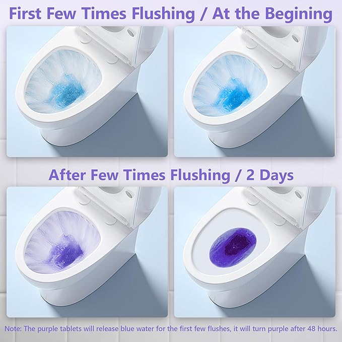 Toilet Bowl Cleaner Tablets, Automatic Toilet Bowl Cleaners, Long-Lasting Toilet Tabs Drop in Tank for Deodorizing & Descaling, Purple, 40 Packs