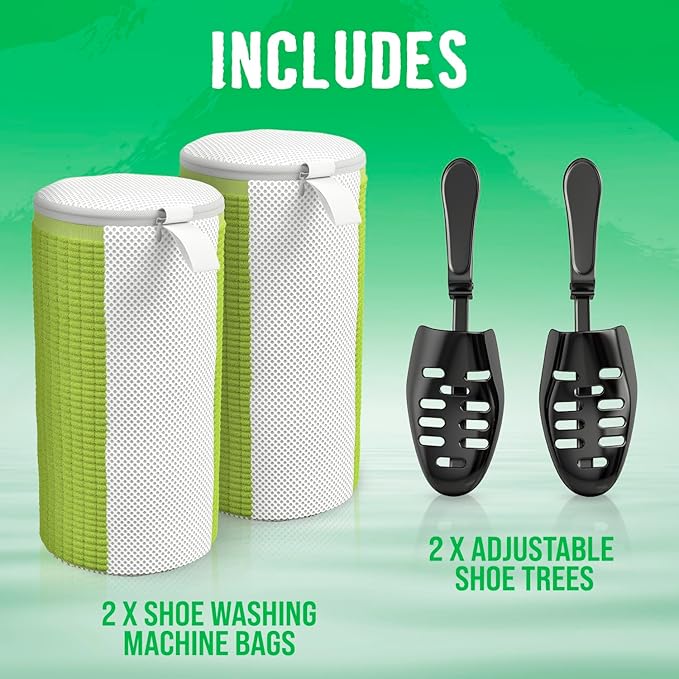 Rockin'Green Shoe Washing Machine Bag - 360° Deep Clean Shoe Washing Bag - Shoe Bag for Washing Machine with Cleaning Fibers - Reusable Sneaker Washing Machine Bag with Zipper (2 Pieces)
