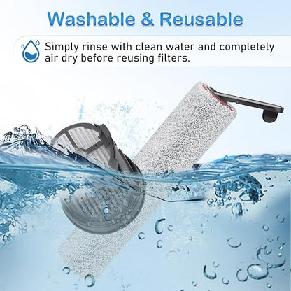 Roller Brush and Filter Replacement Compatible with Dreame H14, H14 Pro Vacuum Cleaner, Replaces Part Include 2 Rollers and 4 Hepa Filters