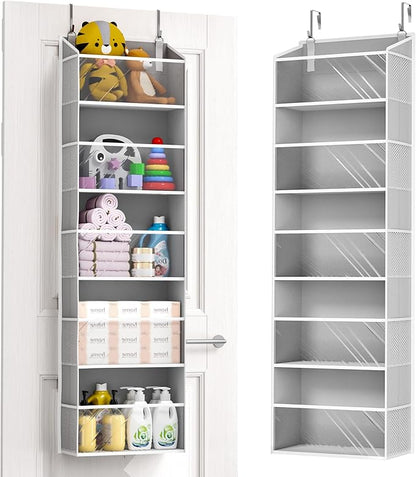 ULG 1-Pack Over Door Organizer with 5 Large Pockets 10 Mesh Side Pockets, 44 lbs Weight Capacity Hanging Storage Organizer with Clear Window for Bedroom Bathroom Kitchen, RV, Camper, Clear Grey