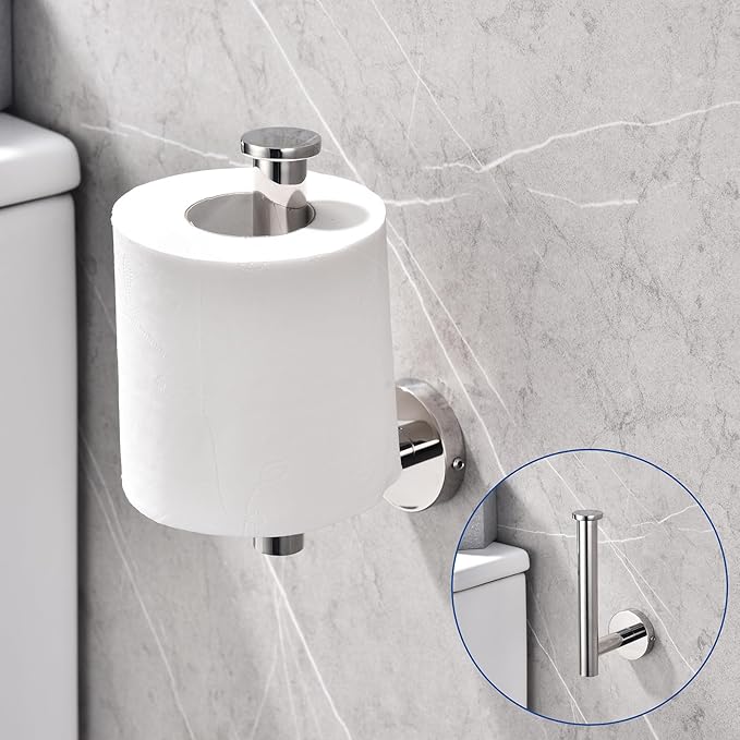 TASTOS Toilet Paper Holder SUS304 Stainless Steel Round Size Polished Chrome 2 Pack