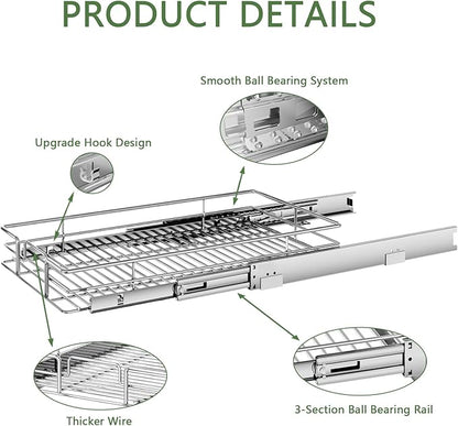 Pull Out Cabinet Organizer 9" W x 21½" D, Heavy Duty Cabinet Pull Out Shelves, Slide Out Drawers Organization for Kitchen Cabinets Bathroom