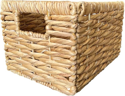 Wicker Basket For Shelves, Baskets for Organizing, Woven Storage Basket with Built-in Handles (Medium 2-Pack, Natural Water Hyacinth)