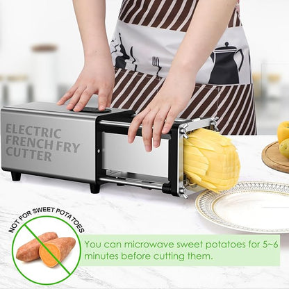 YOTAN Electric French Fry Cutter,French Fry Cutter Stainless Steel with 1/2 & 3/8 Inch Blade,Commercial and Household Electric Fry Cutter,Potato Slicer,Use for Potatoes,Onion,Cucumbers,Apples
