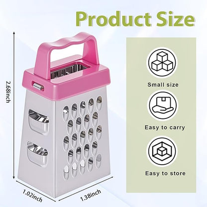 Mini Cheese Grater, 3Pcs Stainless Steel Box Grater with Handle Professional Cheese Slicer Grater for Kitchen Slicer Cheese Ginger Vegetable Multifunction Dishwasher Safe