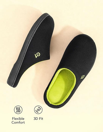 VeraCosy Men's Two-Tone Memory Foam House Slippers Indoor Outdoor Durable Rubber Sole