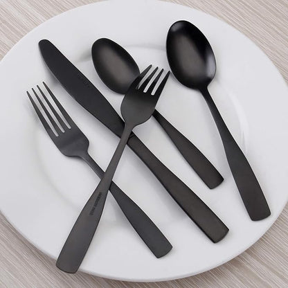 Matte Black Silverware Set, Satin Finish 30-Piece Stainless Steel Flatware set, Tableware Cutlery Set Service for 6, Utensils for Kitchens, Dishwasher Safe