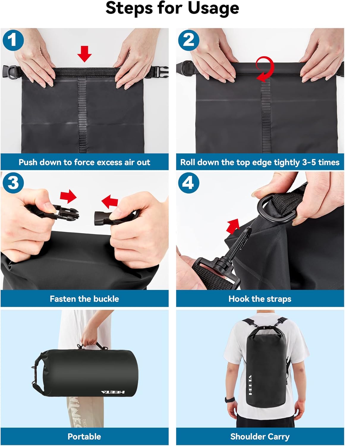 HEETA Waterproof Dry Bag for Women Men(Upgraded Version) 5L/10L/20L/30L/40L Roll Top Lightweight Dry Storage Bag Backpack with Emergency Whistle for Travel, Swimming, Boating, Kayaking, Camping, Beach