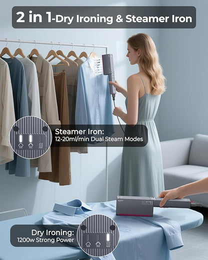 1200W Travel Steamer for Clothes Portable Mini, Dual Voltage, Small Foldable Clothes Steamer and Iron, Compact Garment steamer,15s Fast Heat-Up, Pluggable Cable, Worldwide Travel (110-220V)