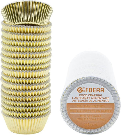 Gifbera Mini Foil Baking Cups Gold, 300-Count Bright Foil Paper Gold Cupcake Liners Mini Size