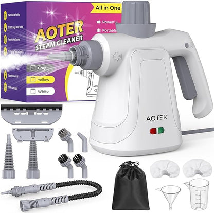Pressurized Handheld Steam Cleaner, Portable Multi-Surface Cleaner for Home, Multipurpose Steam Cleaner for Tile, Grout, Windows, Bathroom, with 12pcs Accessories (White)