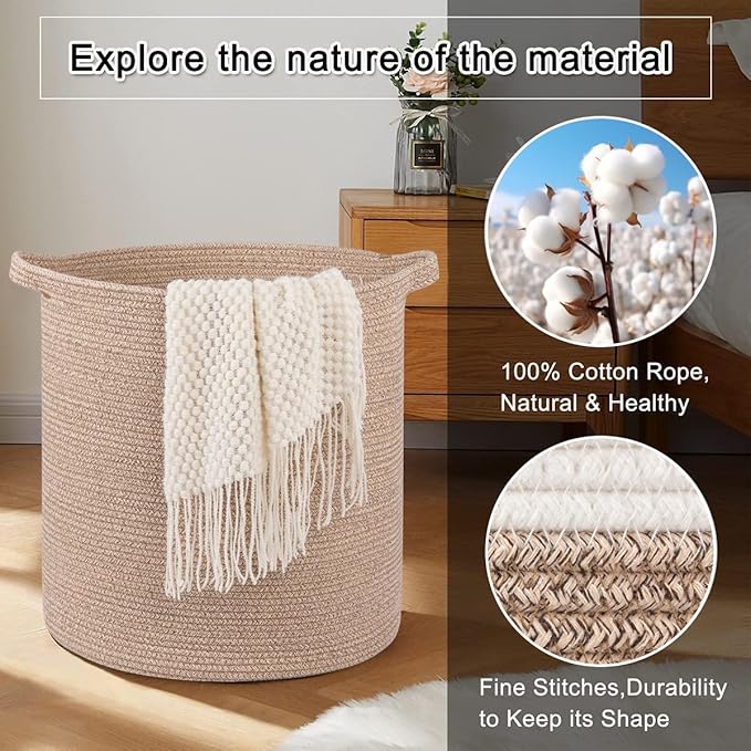 OIAHOMY 80L Laundry Hamper, Storage Basket with Handles, Laundry Basket For Toys, Pillows, Blankets,Clothes-20x18in-Brown