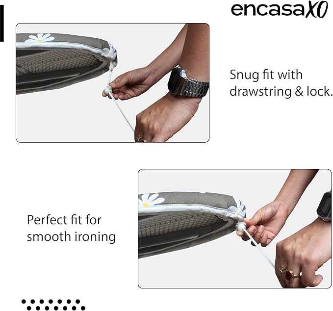 Encasa XO Ironing Board Cover and Pad 42"x14" - Thick 3mm Felt Padding, Drawstring Tightening & Lock, Easy Fit, Scorch & Stain Resistant, Fits Medium Ironing Board - Big Leaves Blue