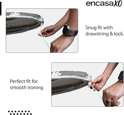 Encasa XO Ironing Board Cover and Pad 42"x14" - Thick 3mm Felt Padding, Drawstring Tightening & Lock, Easy Fit, Scorch & Stain Resistant, Fits Medium Ironing Board - Big Leaves Blue