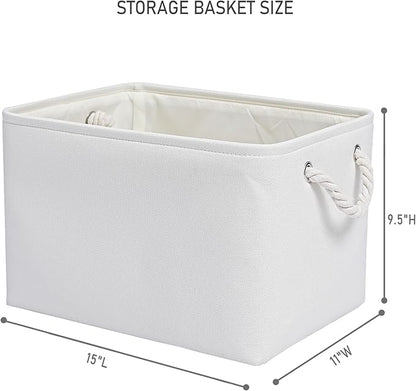 15x11x9.5 Inch Storage Baskets for Shelves,3 Pack Storage Bins，Foldable Organizer Boxes, Decorative Storage Basket for Organizing Clothes, Toys, Books, Foldable Cloth Baskets (White)