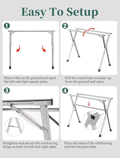 79 Inches Heavy - Duty Stainless Steel Folding Clothes Drying Rack - Indoor/Outdoor Use, Anti-Rust, 20 Windproof Hooks, Portable & Foldable (79'')
