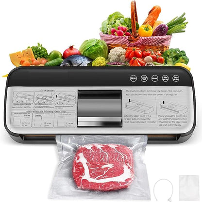85KPa Vacuum Sealer Machine, One-Touch Automatic Food Sealer with 15 Bags, Dry/Moist/Seal/Manual/External Vac, 7MM Heating wire, Compact Easy-Clean for Food Storage and Sous Vide