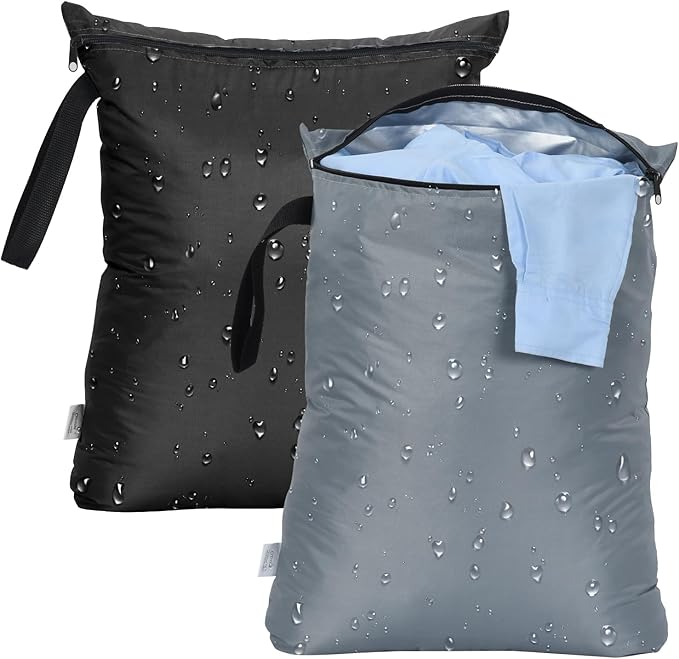 OTraki 2PCS Wet Bags 16x20 inch Medium Wet Dry Bag for Swimsuit and Towels Waterproof Beach Swimming Bag, Wet Dirty Clothes Gym Bags with Handle for Workout Yoga (Black & Grey)