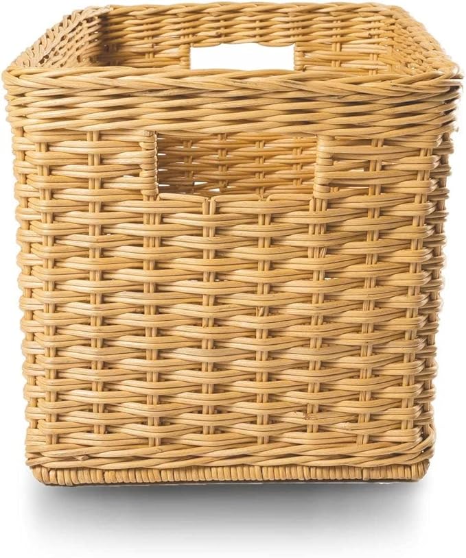 The Basket Lady Tall Rectangular Wicker Storage Basket, Large, 22.5 in L x 16 in W x 12.5 in H, Sandstone