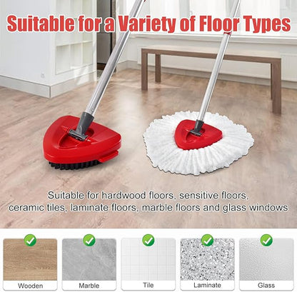 Spin Mop Heads Replacements for O Ceda EasyWring 1-Tank System, 4-Section Stainless Steel Mop Handle, 2 Microfiber Mop Head Refills, 1 Base and 1 Scrub Brush Combo Set for Floor Cleaning