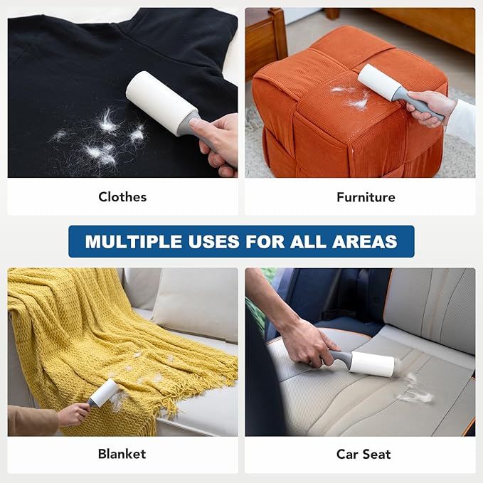 Extra Sticky Lint Roller for Pet Hair, Pet Hair Remover with 1 Upgraded Handle 2 Rollers, Portable Lint Remover for Clothes, Furniture, Dog & Cat Hair (1 Handle + 200 Sheets)