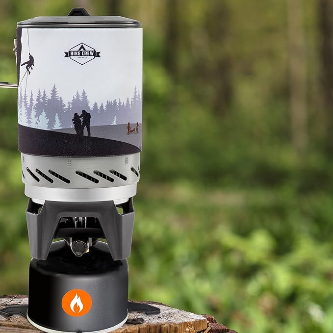 HikeCrew Portable Gas Powered Stove top & Cooking System, Compact Camping Cooktop with 1L Pot, Silicone Lid, Folding Handle & Carry Bag, Perfect for Camping, Hiking, Backpacking, Survival & Emergenc