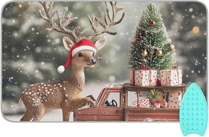 Christmas Tree Elk Truck Ironing Mat for Table top Portable Ironing Pad Blanket for Washer Dryer Countertop Travel