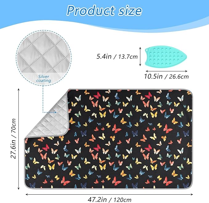 Colorful Butterfly Ironing Mat for Table top Portable Ironing Pad Blanket for Washer Dryer Countertop Travel