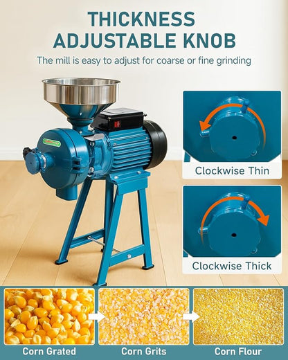 NAIZEA Electric Grain Mill Grinder, 3000W Wet & Dry Corn Mill Grinders,Commercial Flour Mill Machine with Funnel, Feed Grinders for Corn, Wheat, Rice, Coffee, Cereals(Wet Dry Grinder)