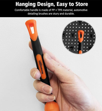 YeewayVeh 3pcs Car Detailing Brush Set, 1pc Boars Hair Detailing Brushes,1pc Ultra Soft Detail Brush for Air Vent Leather Seat, 1pc Scratch Free Car Detailing Brushes for Interior Exterior, Orange