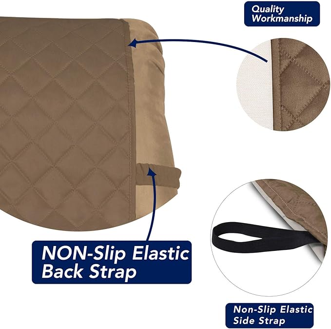 PureFit Reversible Quilted Sofa Cover, Water Resistant Slipcover Furniture Protector, Washable Couch Cover with Non Slip and Elastic Straps for Kids, Dogs, Pets (Small Recliner, Camel/Ivory)