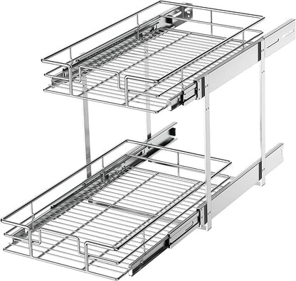 LOVMOR 2 Tier Individual Pull Out Cabinet Organizer 10½" W x 21½" D, Slide Out Kitchen Cabinet Storage Sliding Shelves