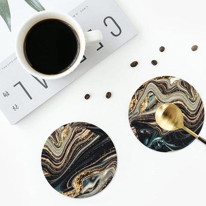 Black Gold Marble Style Coasters Set of 6 Coasters