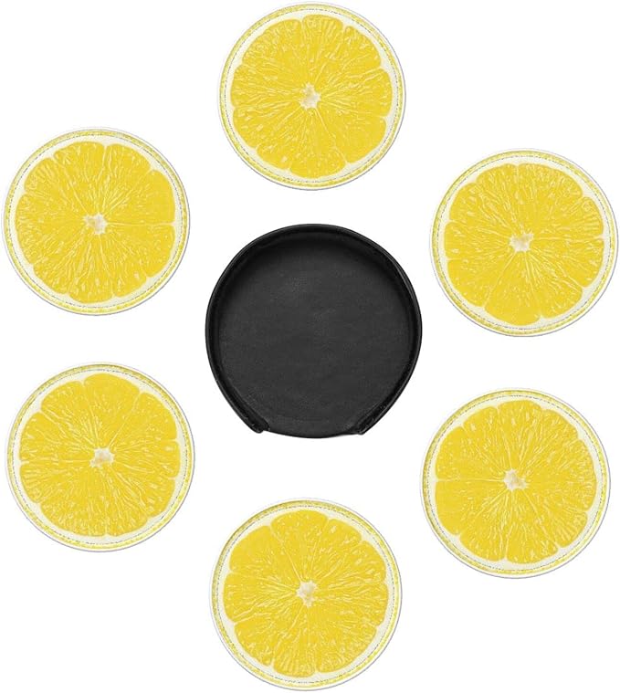 6 Pack Yellow Lemon Coaster for Drinks