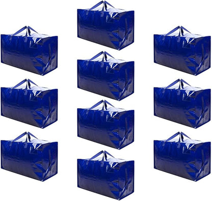VENO 10 Pack Moving and Storage Bags, Heavy Duty, Alternative to Moving Boxes, Large Packing Totes Supplies for College Dorm Room with Zipper for Clothes, Wide Open Design (Blue, 10 Pack)