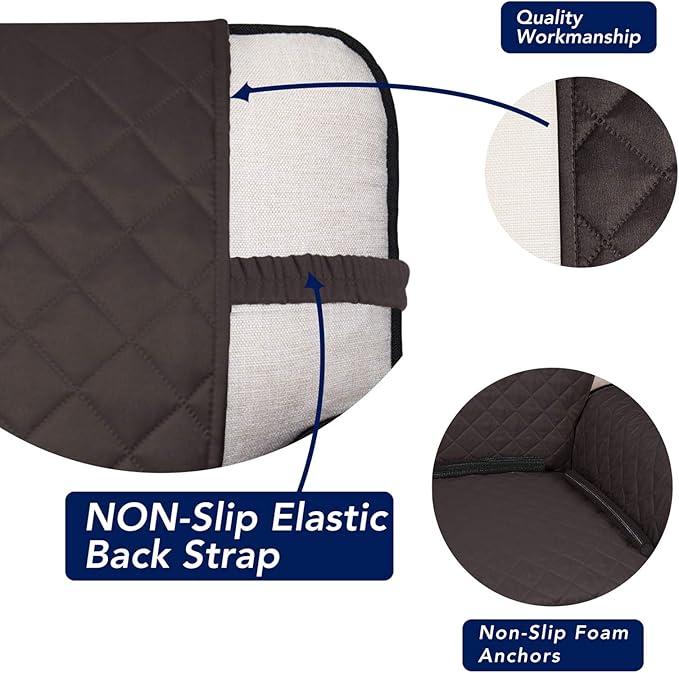 PureFit Reversible Quilted Sofa Cover, Water Resistant Slipcover Furniture Protector, Washable Couch Cover with Non Slip and Elastic Straps for Kids, Dogs, Pets (XX Large, Chocolate/Beige)