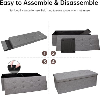 GLAXYFUR 43.3 inches Folding Storage Ottoman Bench Storage Chest Footrest for Bedroom, Entryway and Living Room, Holds up to 660 lb Dark Grey