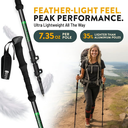 100% Carbon Fiber Trekking Poles by USA Brand - Ultra Strong Lightweight Collapsible Hiking Poles with Cork and EVA Foam Grips & Quick Adjustable Flip Locks