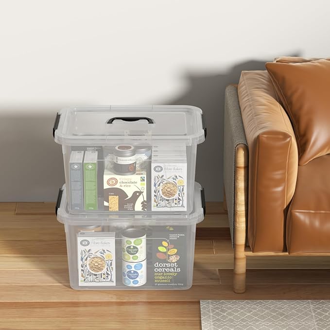 18 L Clear Latch Storage Bins with Handle, 4 Pack Plastic Storage Box with Lids