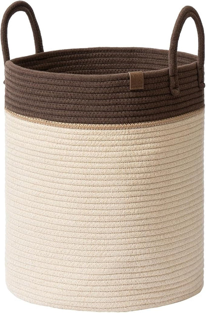 LA JOLIE MUSE Woven Basket Rope Storage Baskets - Large Cotton Organizer, Laundry Basket, Oatmeal, 40 Litres