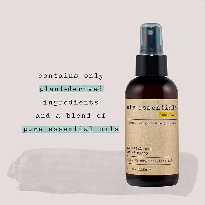 Air Essentials Essential Oil Toilet Spray - Odor Eliminator & Air Freshener - Made with Pure Essential Oils - Lemon Burst - 4 Ounce